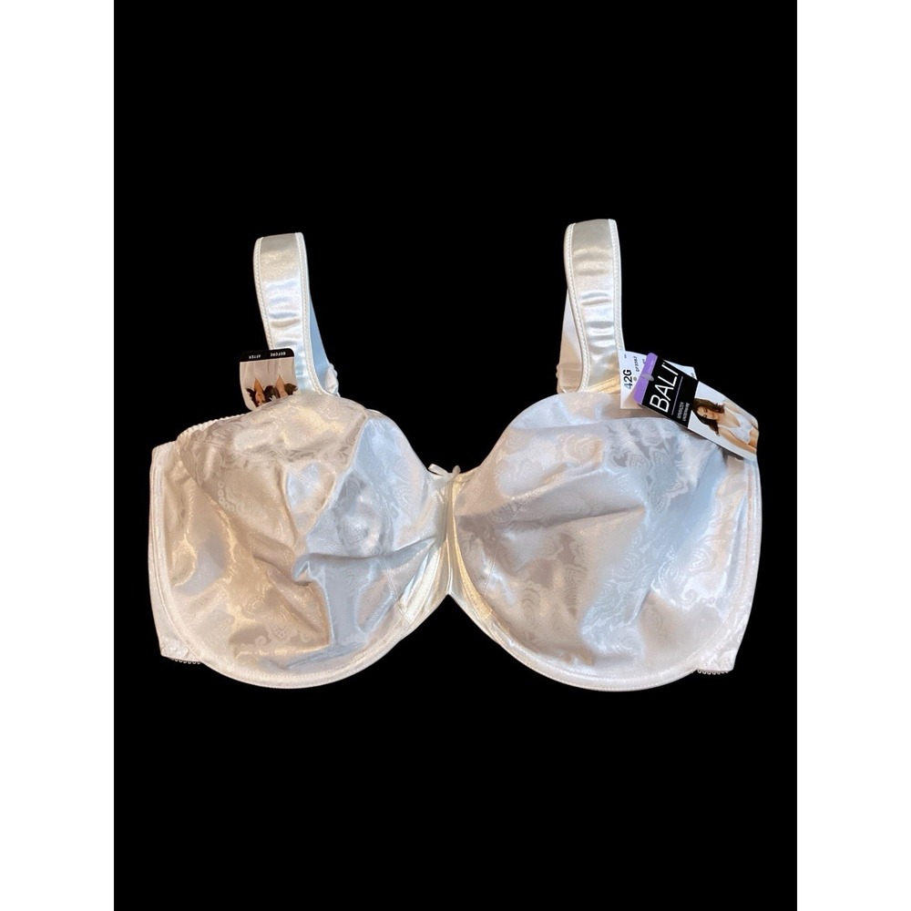 NWT Bali 3562 Minimizer Underwire Bra White Jacquard Satin 42G